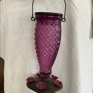 Purple Glass Hanging Hummingbird Feeder